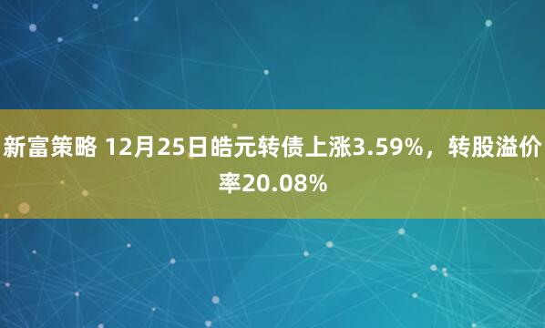 新富策略 12月25日皓元转债上涨3.59%，转股溢价率20.08%